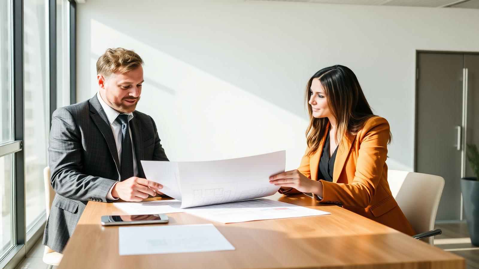 Tenant and broker reviewing a Sioux Falls commercial lease document
