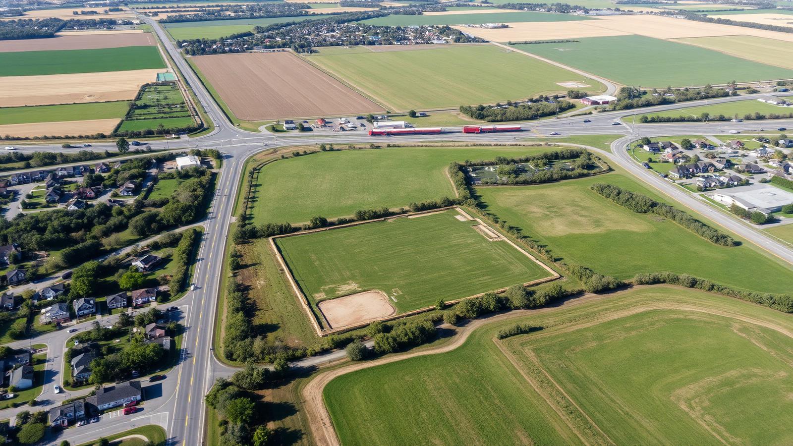Aerial view of raw land being prepared for land development in Sioux Falls, South Dakota